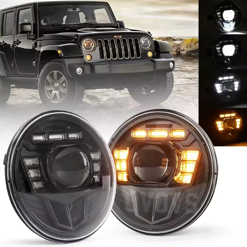 

High Low Beam Turn Signal Daytime Running Light 7 Inch Round Headlight for Wrangler JK TJ CJ 1997-2017