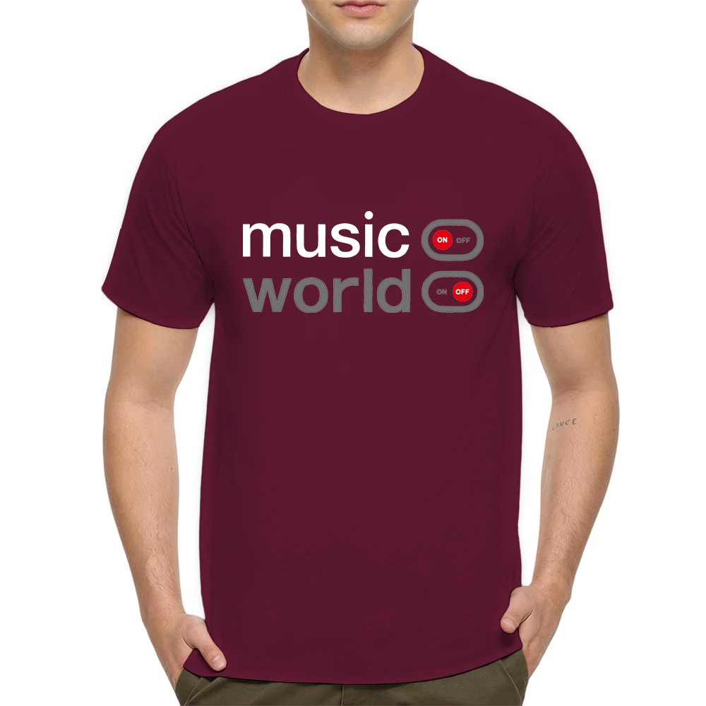 New Summer Mens 100% Cotton T Shirt Music World On Off Switch Fun Letter Graphic Print Breathable Short Sleeve Daily Wear