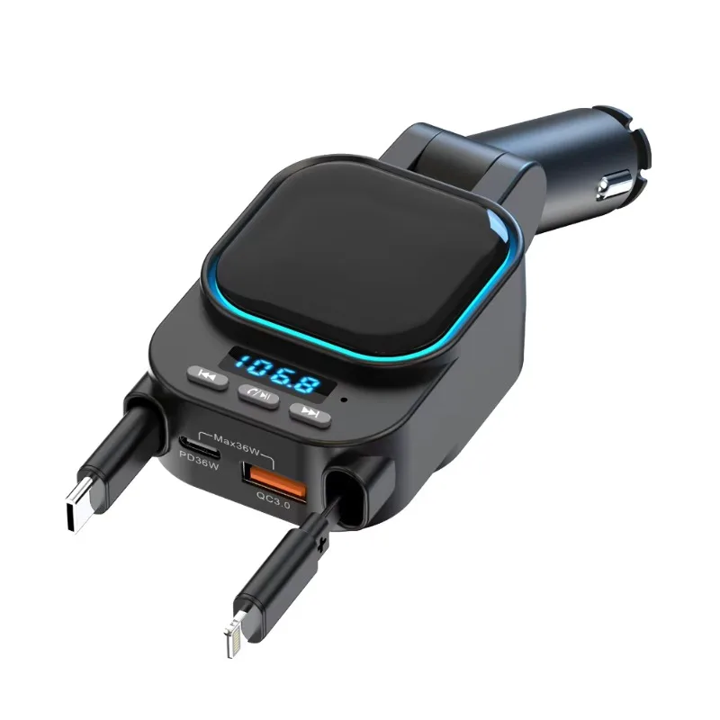 BC97 car bluetooth mp3 transmitter car charger super fast charge 96W four-in-one telescopic cable car charger