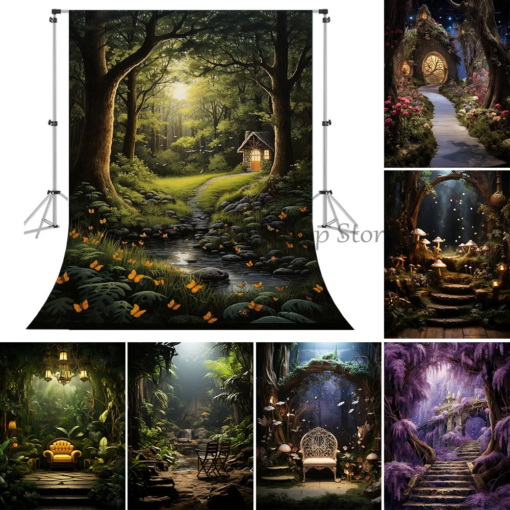 

Fairy tale Mushroom Butterfly Backdrop for Photography Wonderland Enchanted Dreamy Jungle Baby Birthday Photo Background