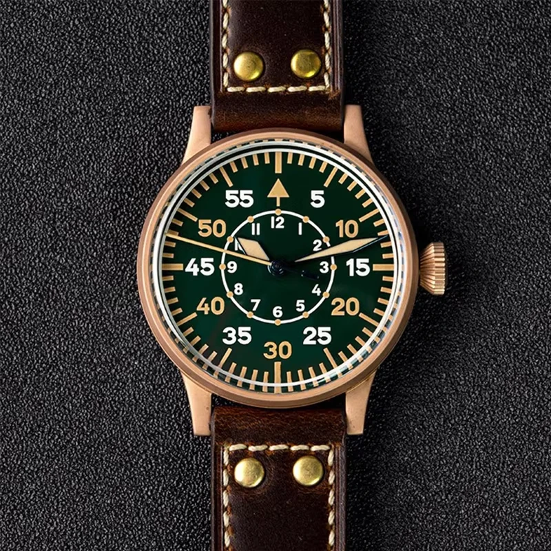 

Hruodland 2023 New Solid Bronze Pilot Men Watches PT5000 SW200 Sapphire 100M Waterproof Green Automatic Mechanical Wristwatches