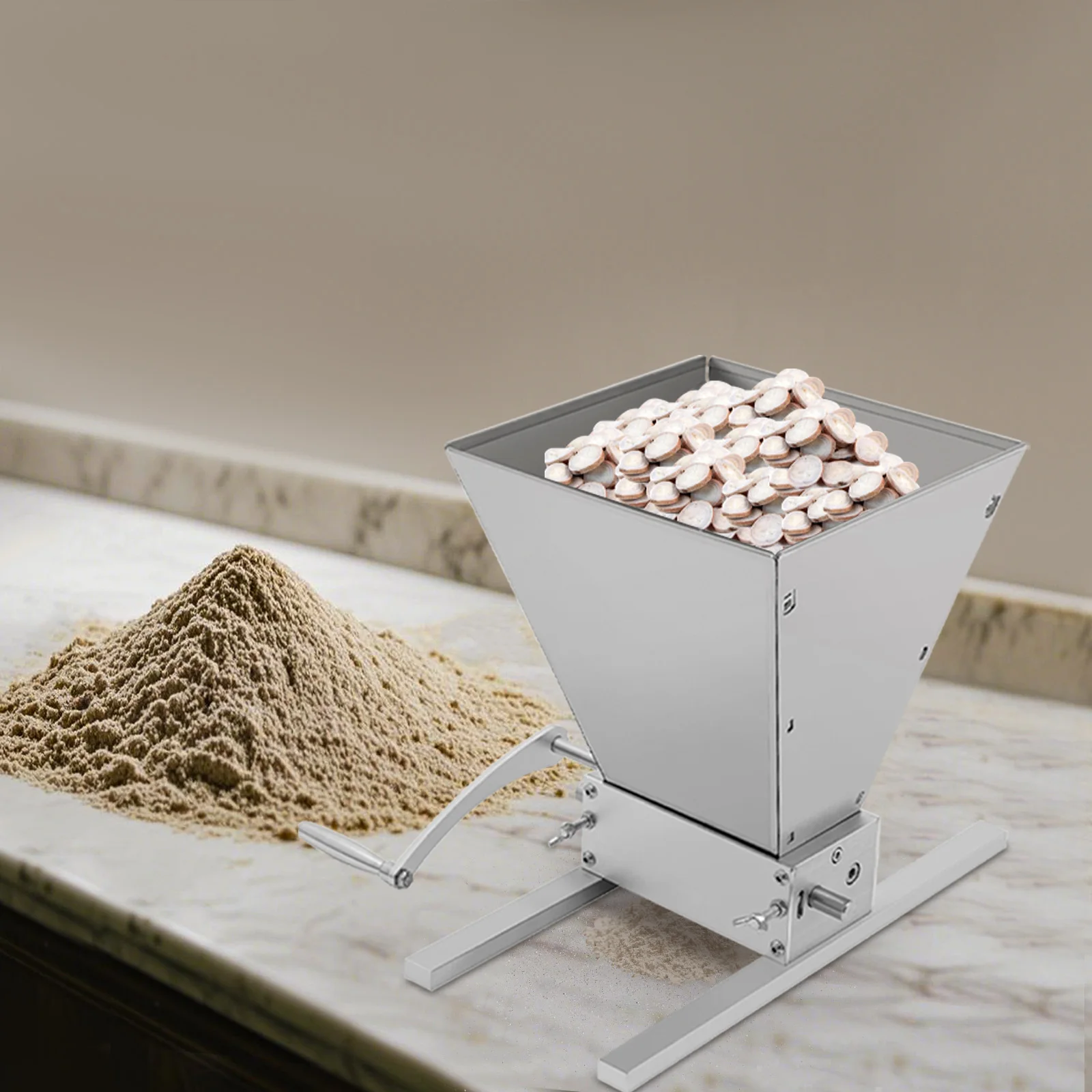 

4L 4.99kg Large Opening Manual Grain Mill Grinder Crank Adjustable Granularity Carbon Steel, Stainless Steel, Aluminum 0-2.5mm