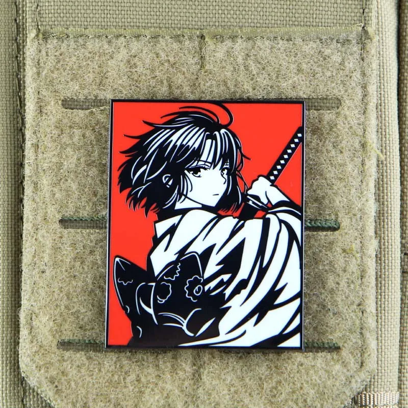 Ryougi Shiki Metal Patch from Garden of Sinners Japanese Anime Girl Backpack Decoration Tactical Badge with Hook for Fans