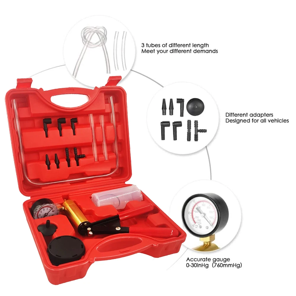 Podofo Multifunktionales Auto-Vakuumpumpen-Set, Handgehaltenes Bremsenentlüftungs- und Prüfgerät-Set für Auto, Motorrad, LKW, Vakuumpumpen-Organizer – Detail 9