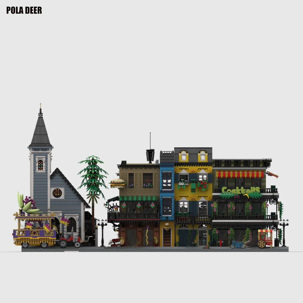 

Poladeer 15324 Pcs Orleans French Quarter Town Street Scene Creative Assembly Building Blocks Collection Model Toy Holiday Gift