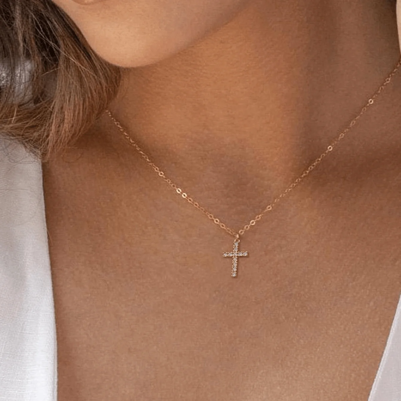 1pce Fashionable Stainless Steel Double Layer Chain Cross Pendant Necklace