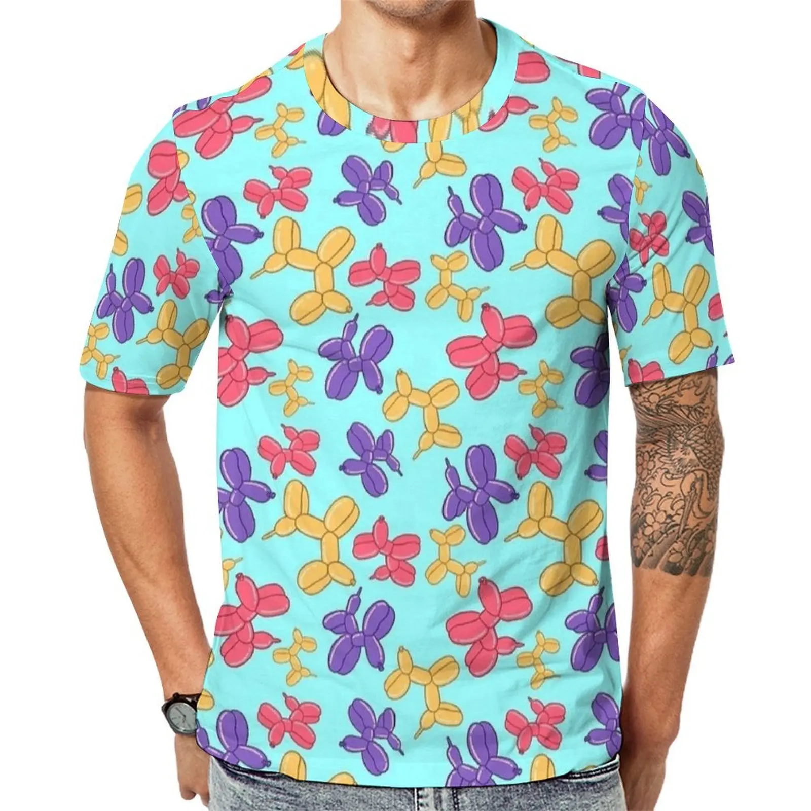 Multishape Balloon Light Blue Print T-Shirt For Men Design O Neck T-Shirts Harajuku Tops Short Sleeves Oversized Tees Gift Idea