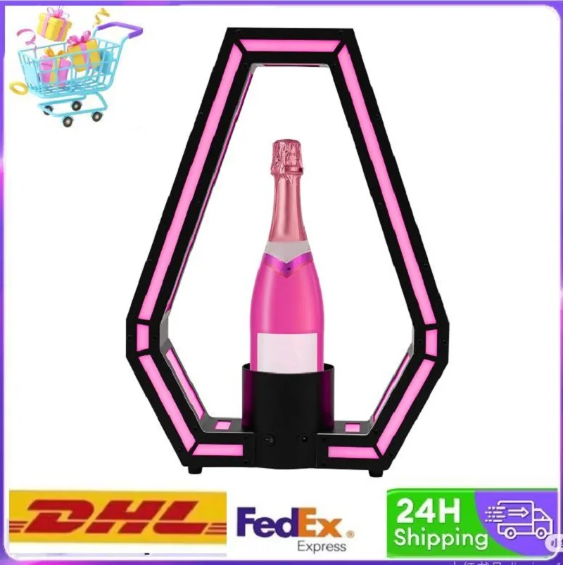 LED Rhombus Liquor Bottle Iron Display Shelf, 7 Colors Free Standing Glowing Wine Bottle Display 14.2*3.1*17.7in for Hotel, Bar