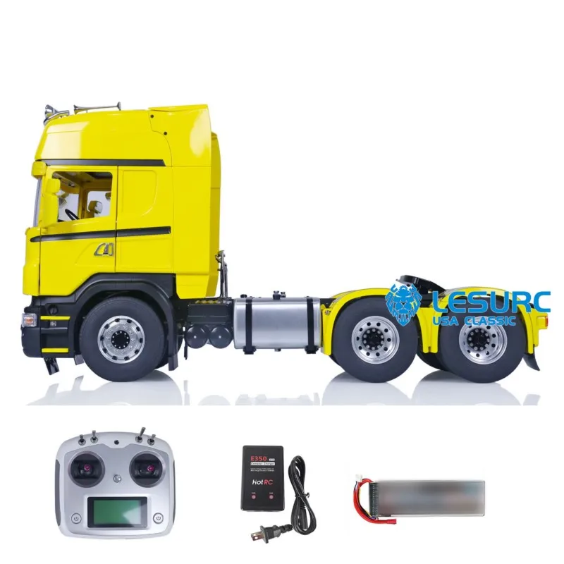 LESU 1/14 RC Tractor camión DIY 6x6 Control remoto 3 ejes coches de ingeniería pintado modelo terminado luz de sonido para regalos de niños
