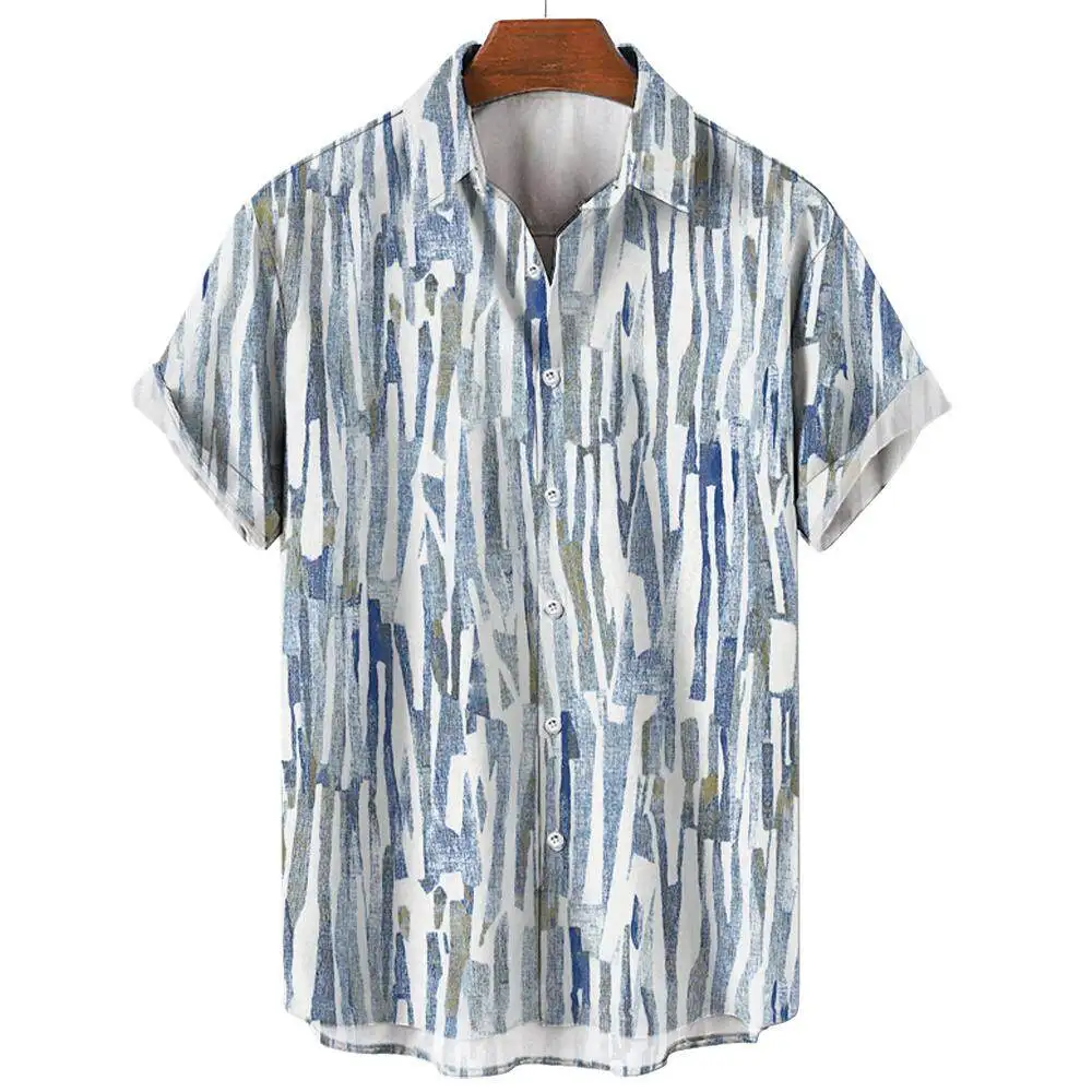 Irregular Striped Printed Tops Summer Fashion Men\'s Short Sleeve Shirts Casual Business Shirts Daily Street Tops Oversized S-5XL