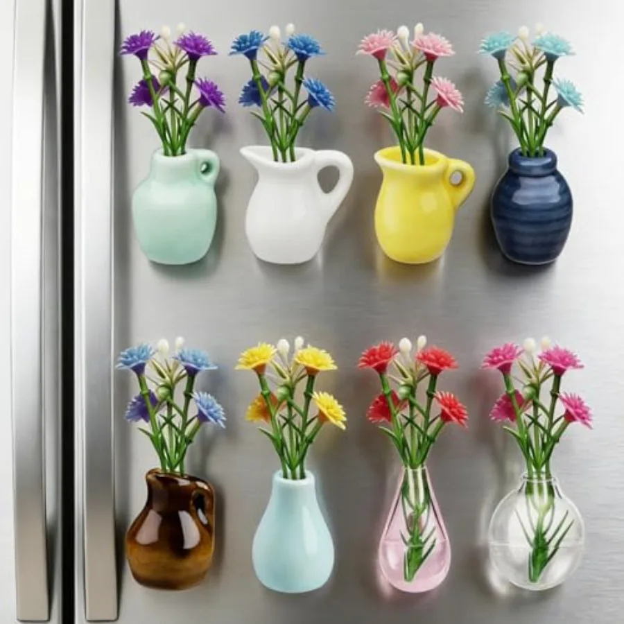 Cute Mini Ceramic Vase Magnets with Flowers