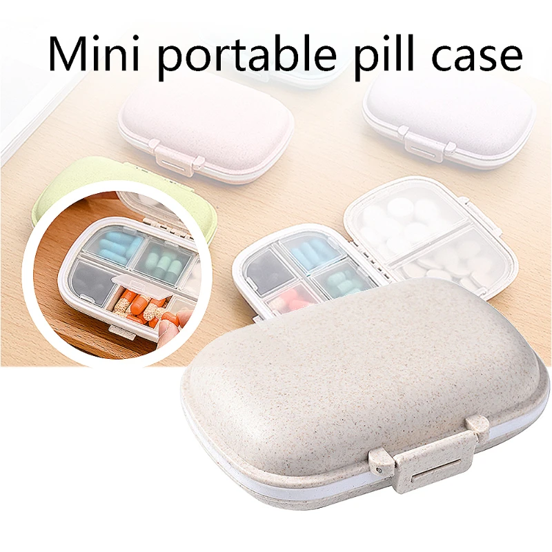 8 Grids Organizer Container For Tablets Travel Pill Box With Seal Ring Small Box For Tablets Wheat Straw Container For Medicines