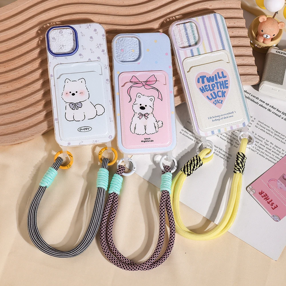 

Card holder with lanyard Phone cases For iPhone 16 ProMax 15 14 13 12 11 ProMax Pro 7 8 Plus XS XsMax Silicone Solid Color Case