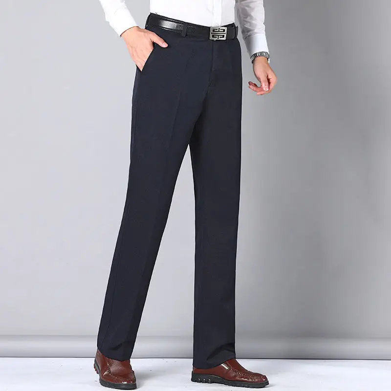 2023 Summer Men's Casual Loose High-waisted Middle-aged and Elderly Straight Business Casual Splicing Zipper Button Suit Pants