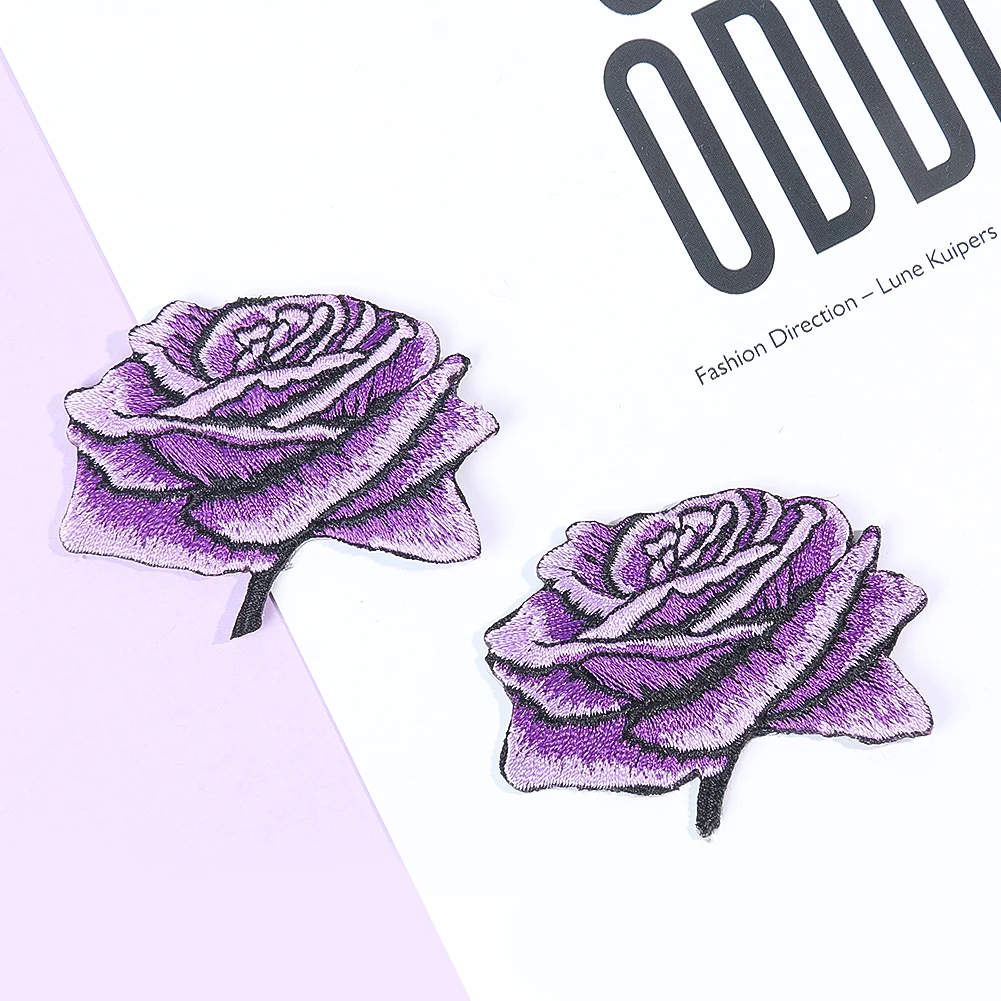 Muy Bien 4PCS Purple Rose Flower Embroidery Applique Iron on Patches for Clothing Sewing Fabric Badge DIY Apparel Ornaments