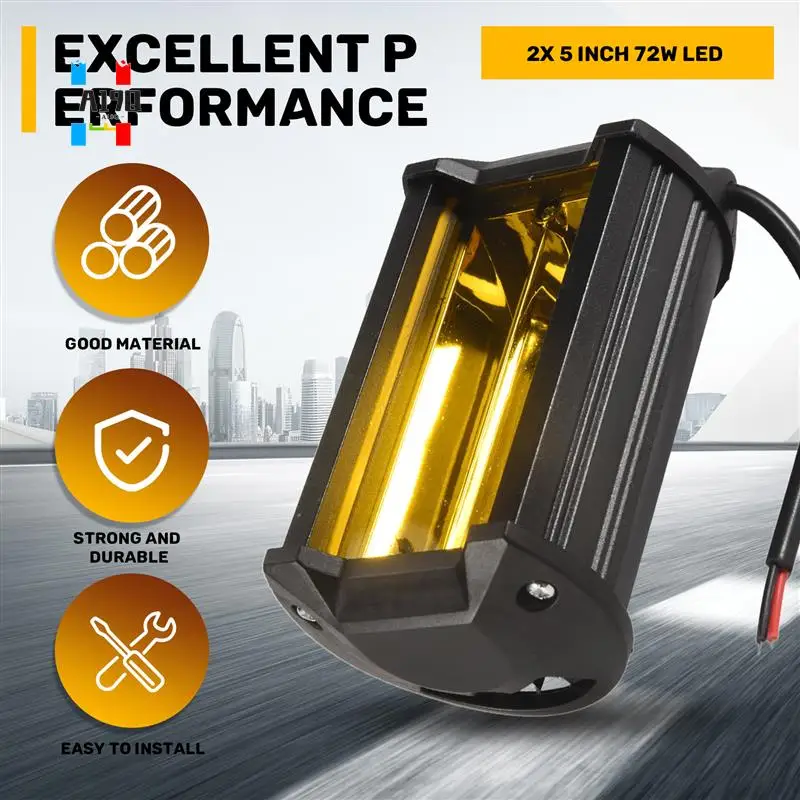 

A19Q-2X 5 Inch 72W LED Work Lights Waterproof Off Road Pod Fog Lights Yellow Lamps For Trucks ATV UTV Polaris Boat Golf Cart