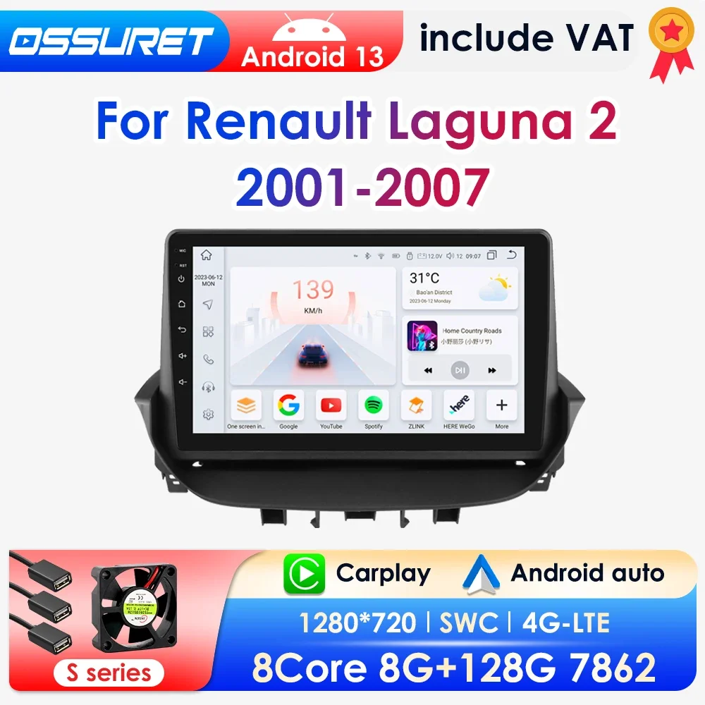 2din android13 Autoradio für Renault Laguna 2 2013-2016 Auto Multimedia Player Autoradio Navigatore Wireless Carplay 2001 Kamera