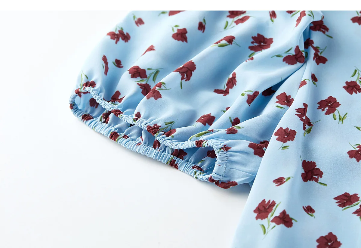 SENTUBILA 2026 Sommer-Blumenkleider für Damen, Französischer V-Ausschnitt, Puffärmel, Elegantes Taillenband, Figurbetontes Bedrucktes Midi-Kleid W62LF7571 – Detail 35