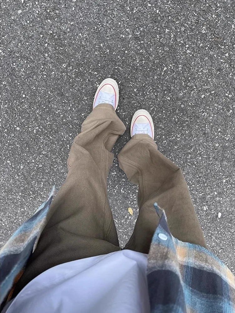 

American Sle Vintage Khaki Men's Jeans Drapey Straight Leg Micro Flared Pants CleanFit Waed Denim Youth Trend Autumn Wear