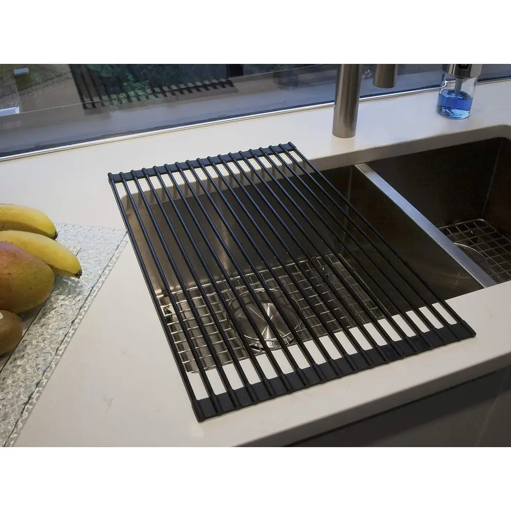 

Roll Up Drying Rack Black Multipose, 20.4x13.1 Inches, Silicone Coated Solid StainlRods, Dish Racks, Sink Cover or Counter Space