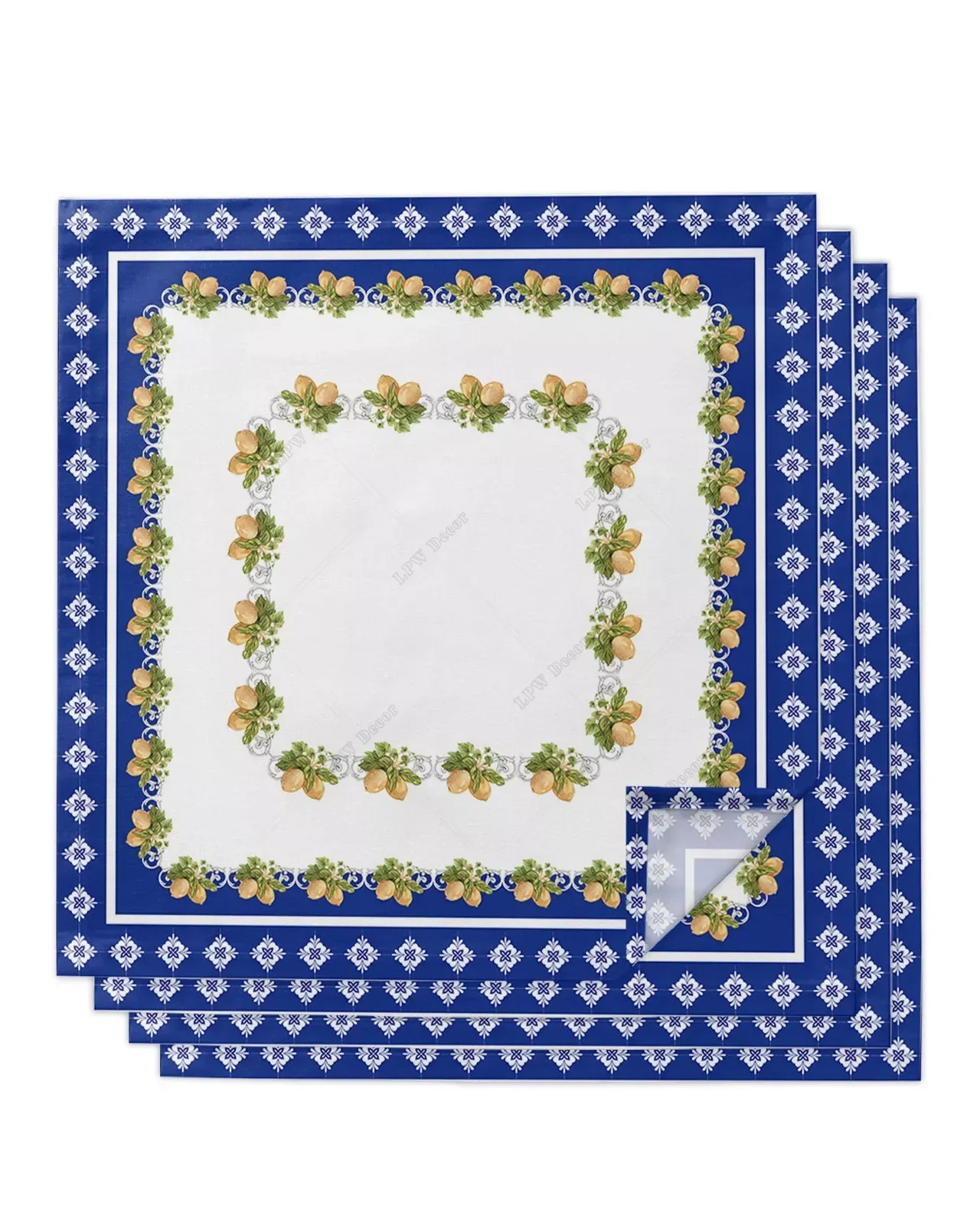 Summer Lemon Retro Tiles Blue Placemat Wedding Party Dining Decor Linen Table Mat Kitchen Accessories Table Napkin