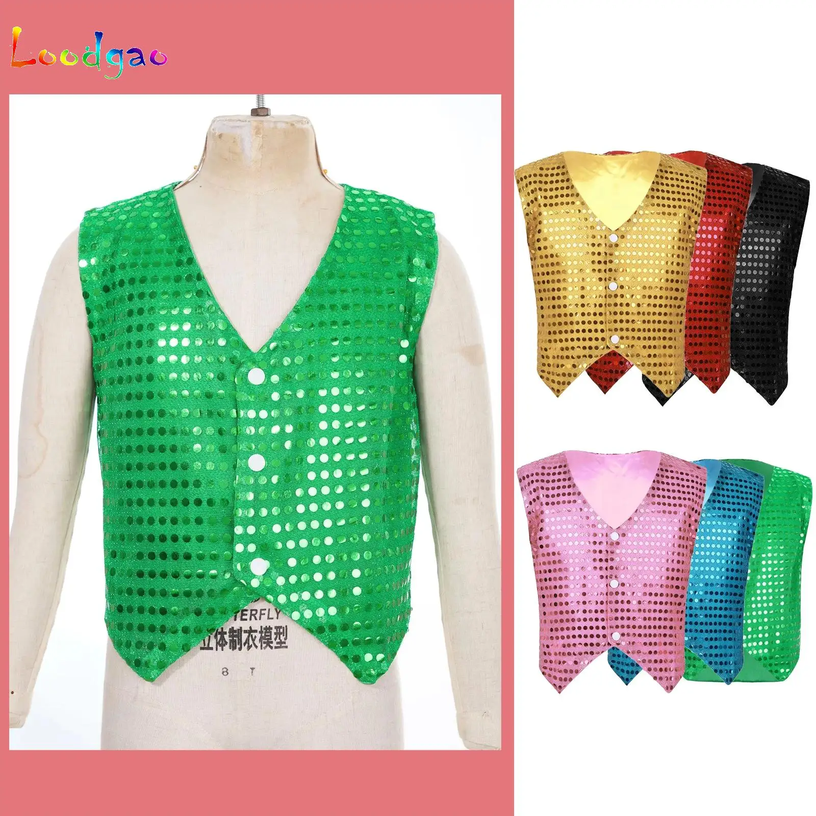 Kids Boys Girls Jazz Hip Hop Dance Vest Waistcoat Shiny Sequins Disco Party Fancy Dress Up Latin Choir Stage Performance Costume