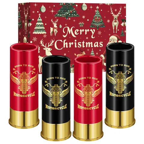 4pcs/Set Motorcycle Decor Plastic Shot Glasses 12GA Party Drinkware Bullet Shot Small Wine Cup  Xmas Gift for Motorbike Lovers