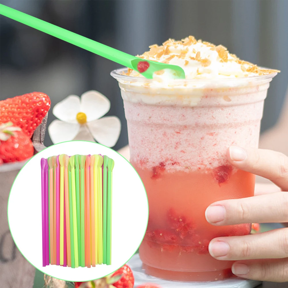 50-2000Pcs Plastic Spoon Straws Drinking Straw Color Milkshake Smoothie Spoon Straw for Bar Birthday Party Supplies Wholesale