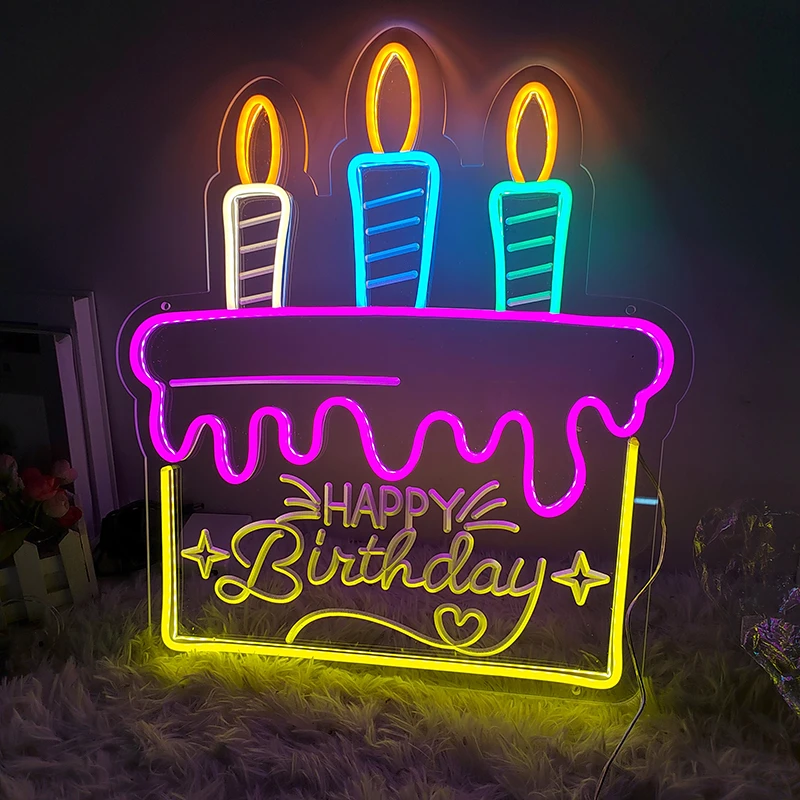 

Happy Birthday Neon Sign Light Custom Atmosphere LED Hanging Bedroom Shop Party Club Bar Wall Decor Ation Gift USB with Switch