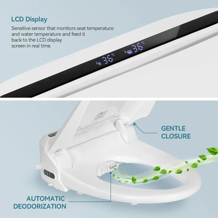 Länglicher Bidet-Toilettensitz mit beheiztem Sitz, Fernbedienung, selbstreinigende Düse, einstellbare Wassertemperatur, LED-Nachtlicht R