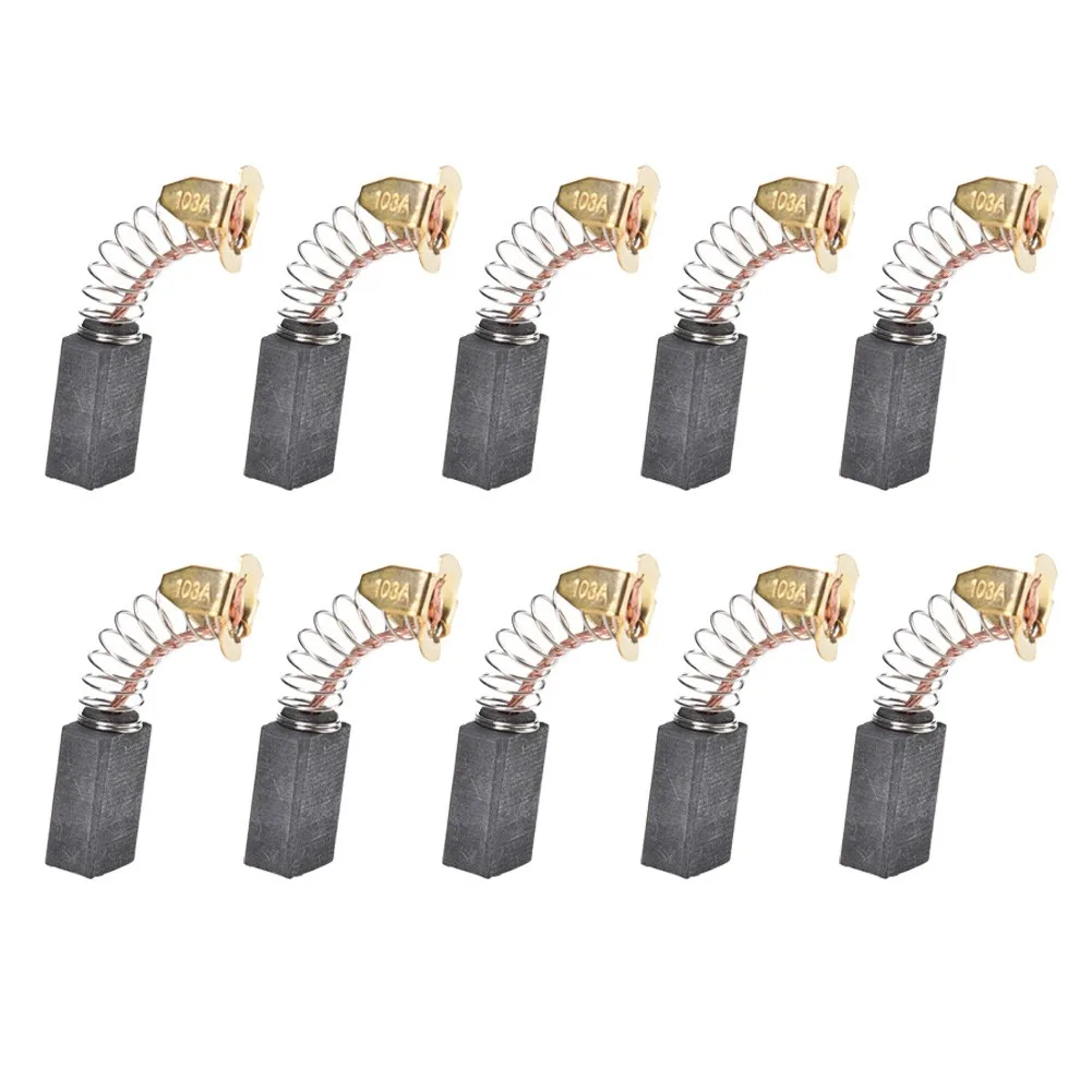 10Pcs Carbon Brushes Carbon & Metal Gray & Brass Tone Ring Terminal 10pieces 6x10x16mm CB100 CB103 Replacement