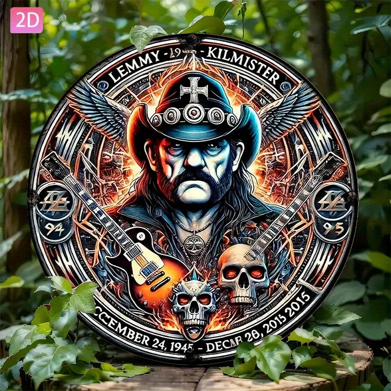 

[2D Flat] Винтажный металлический настенный художественный знак Lemmy Kilmister — алюминиевый декор с замысловатым черепом и гитарным дизайном, идеально подходит для гаража