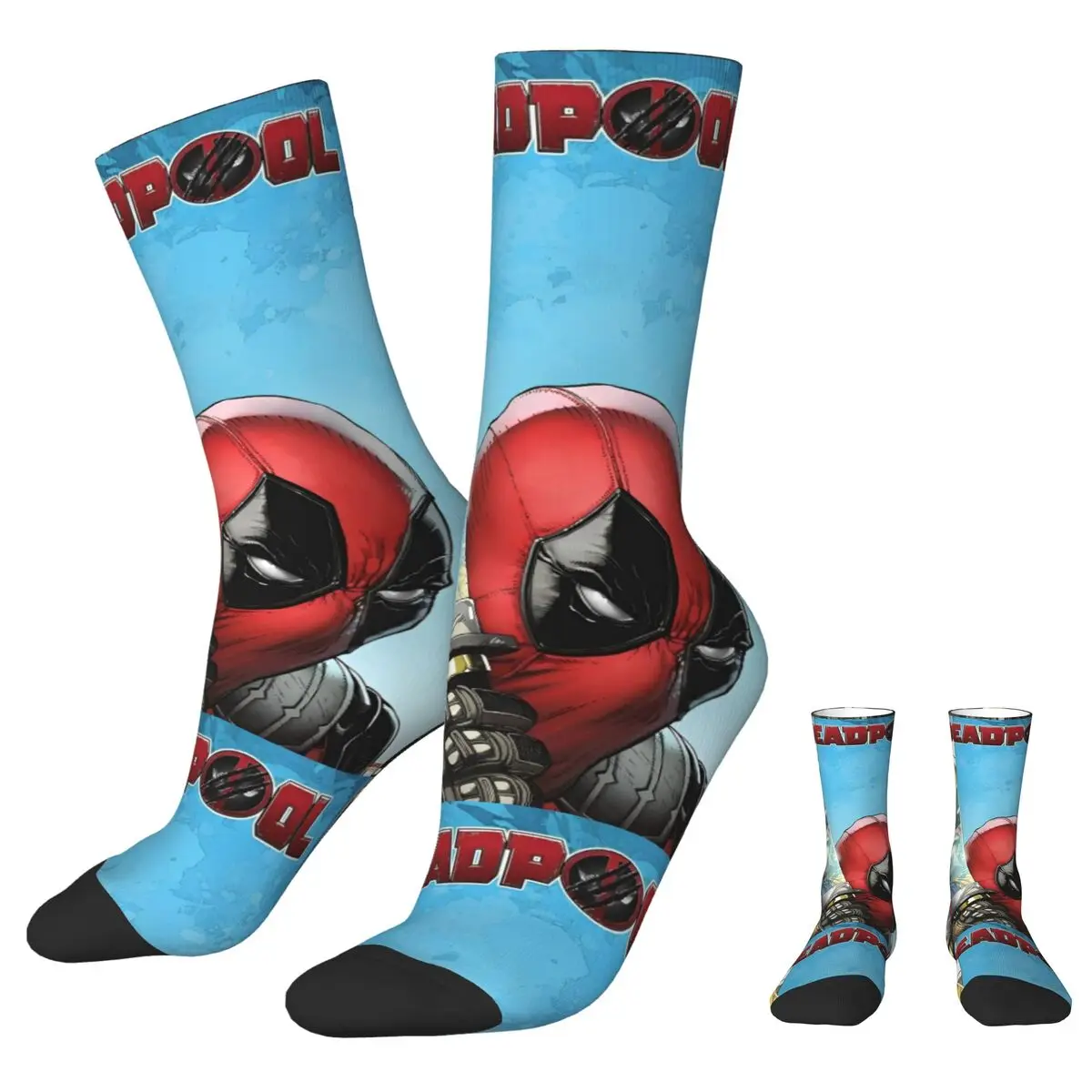 Deadpool & Wolverine Sword Poster Socks Men Women Cartoon Anime Crazy Spring Summer Autumn Winter Middle Tube Socks