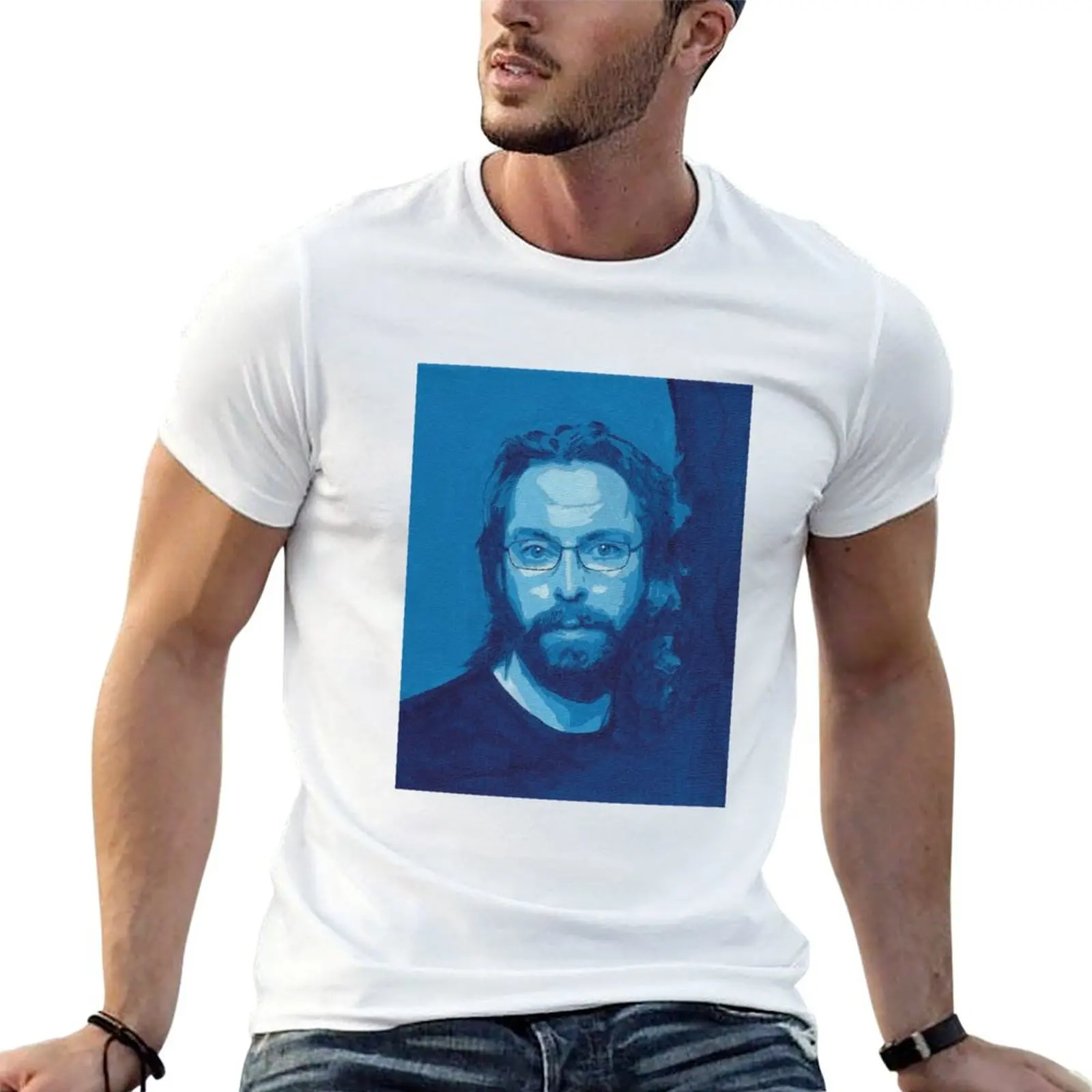 Martin Starr Blue Portrait T-Shirt Basic Casual Short Sleeve Cotton Shirt