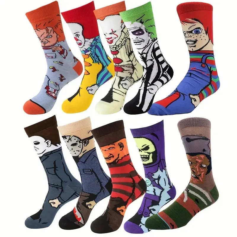 10 pairs Unisex Cartoon Pattern Skateboard Novelty Funny Crew Socks For Men Women