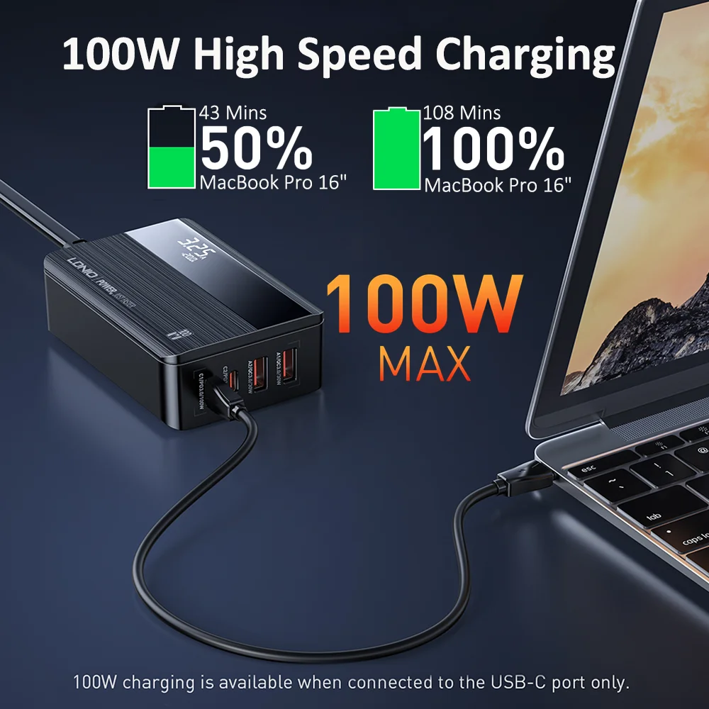 LDNIO 100W GaN Desktop Fast Charging Type C PD QC For Iphone 12 15 Pro Max Xiaomi 14 Samsung Macbook Laptop Mobile Phone Charger