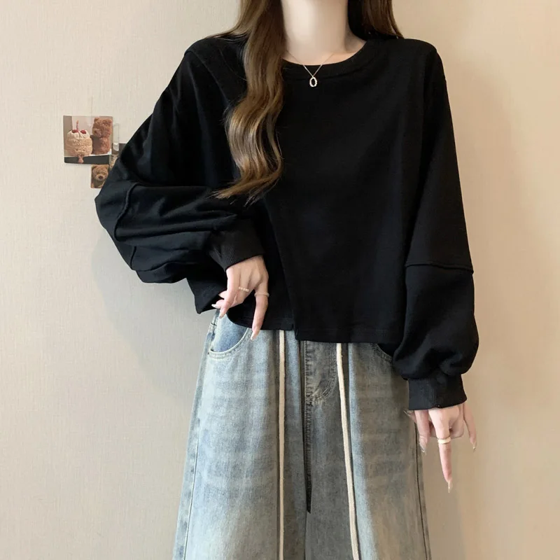 بلوزات نسائية مقصوصة Y2K Polerones لطيف Crewneck Graphical Kawaii Layer الكورية كل مباراة اليابانية الرجعية أسهل مباراة #5