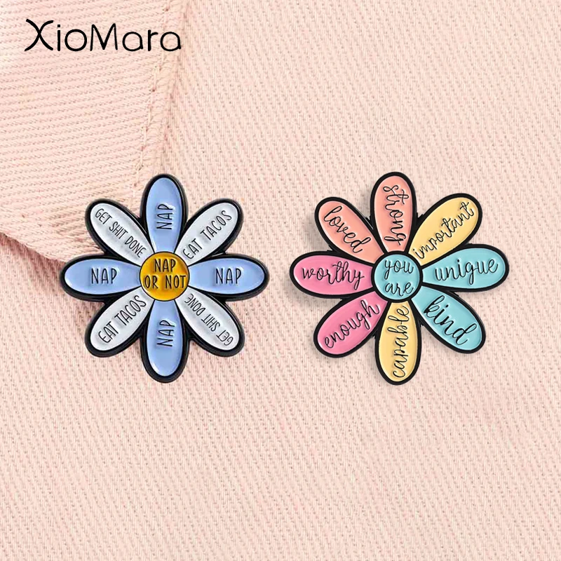 NAP ODER NICHT Emaille Pin Gänseblümchen Blütenblätter Essen Tacos Lustiges Zitat Legierung Brosche Revers Abzeichen Modeschmuck Geschenk für Freunde ﻿