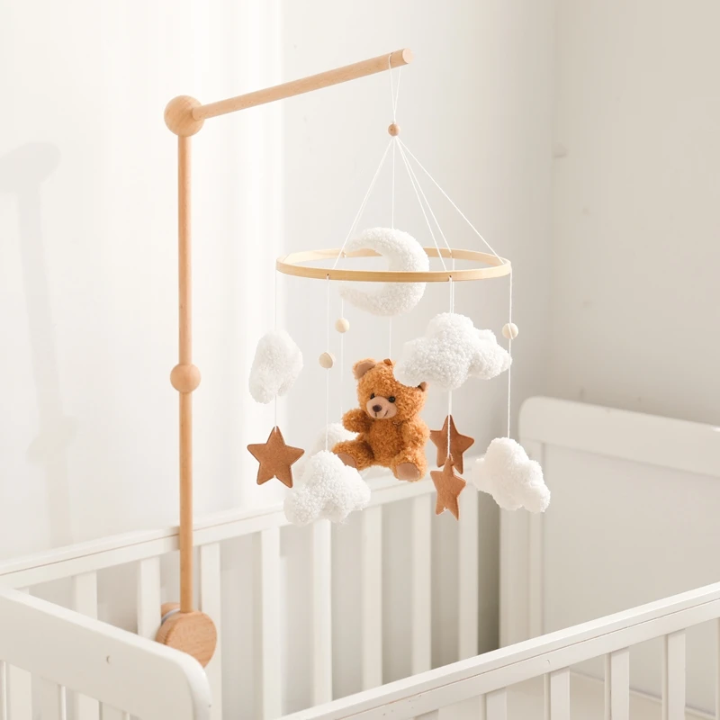 Baby Mobile for Crib Decor Cartoon Brown Bear Mobile for Bassinet Baby 0 12 Months Toys Wooden Rattle Bed Bell Crib Mobile Arm