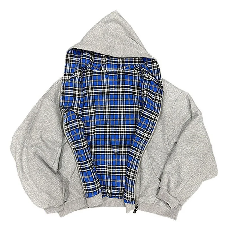Sweat à capuche Double face avec fermeture éclair, haut à la mode, Style de rue, vêtements transcontinentaux, automne hiver, tendance, article unique