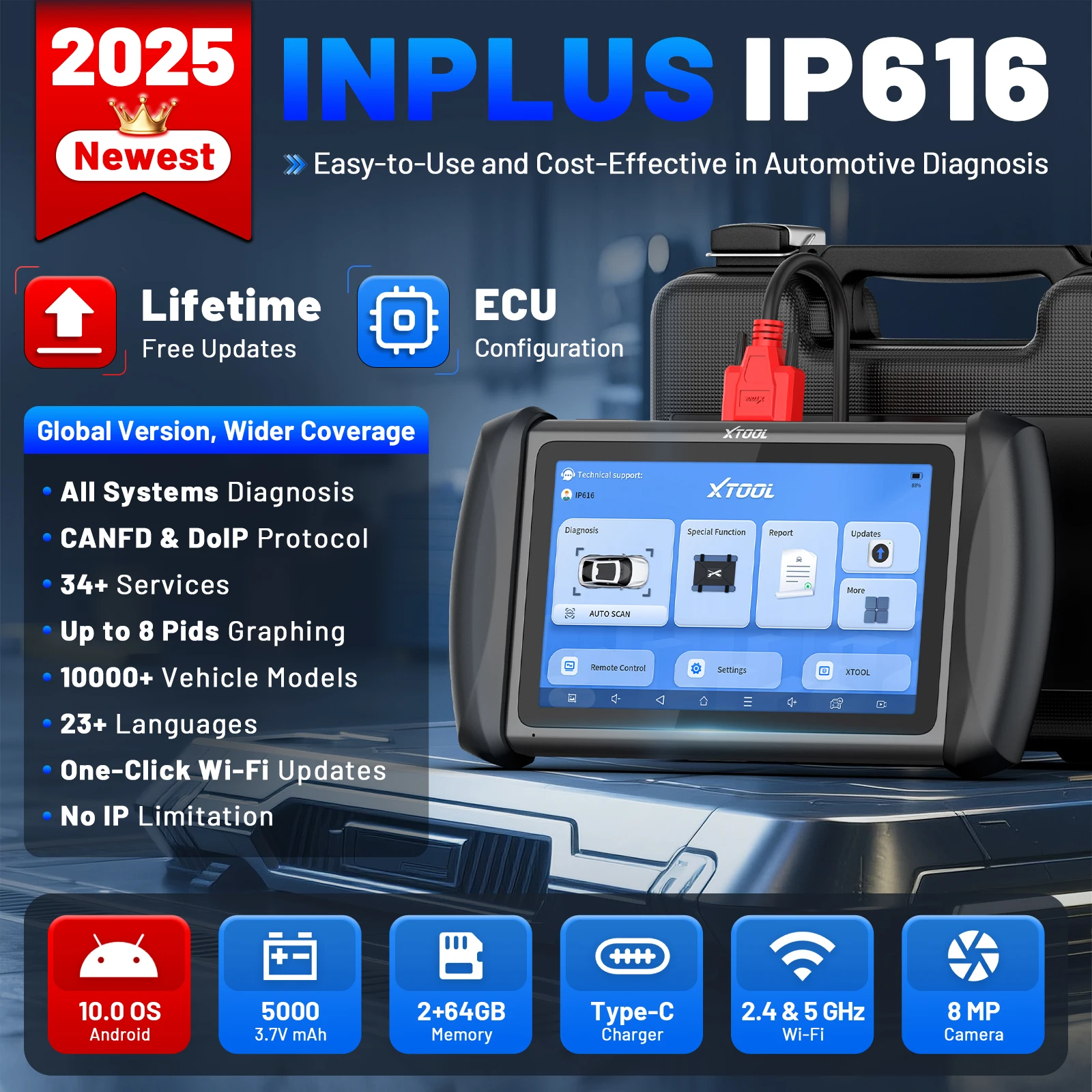 Lifetime Free Update XTOOL IP616 OBD2 Diagnostic Tool CAN FD DOIP 34 Reset Full System Scanner FCA Autoauth Key Programming Tool