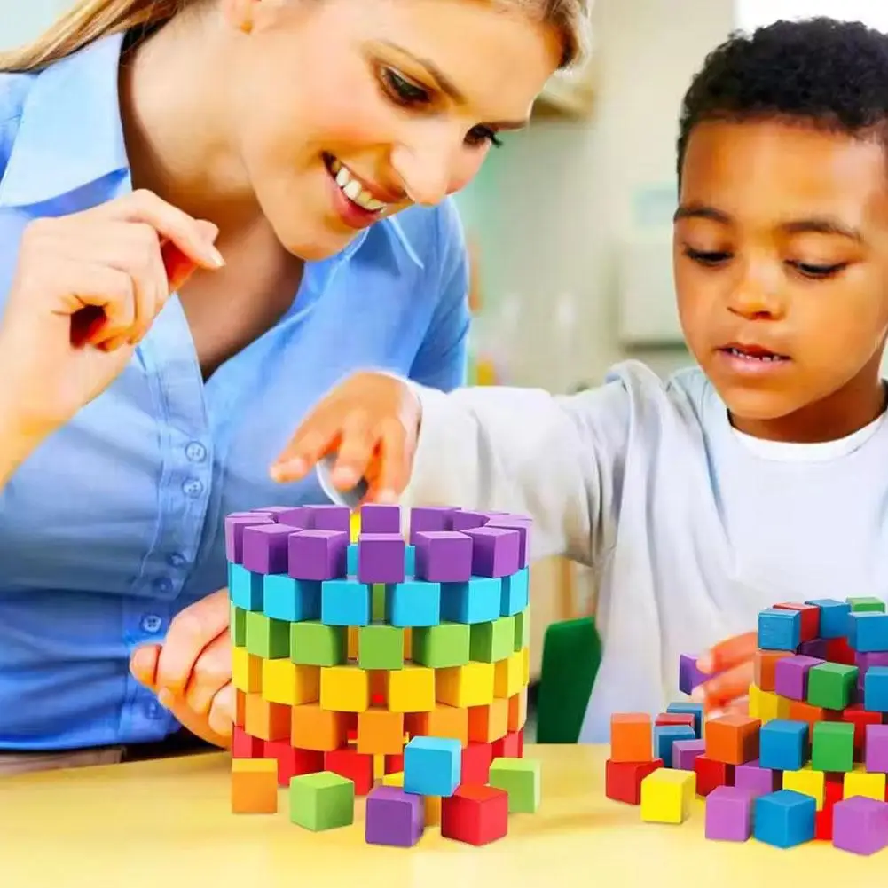 Kolorowe drewniane klocki dla dzieci - edukacyjna gra w układanie klocków dla chłopców i dziewczynek, idealny prezent urodzinowy