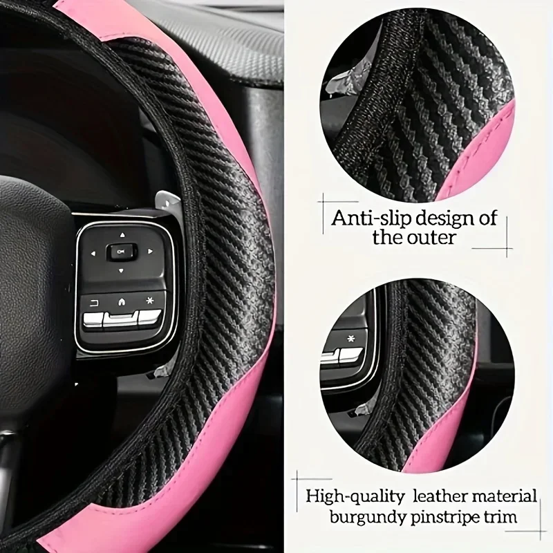 30 pieces/set of pink car steering wheel set supplies, PU leather anti slip steering wheel cover, car vent decorative strip