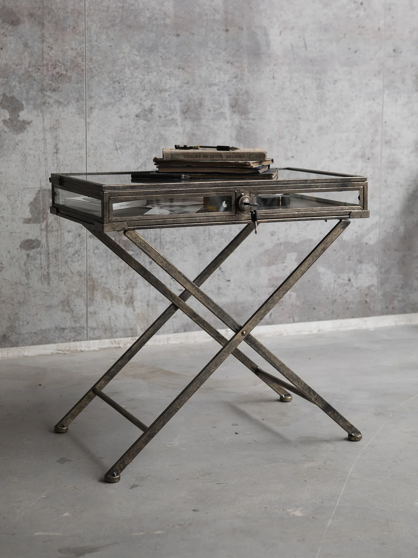 

Storage cabinet vintage creative wrought iron glass display cabinet lock locker ornaments