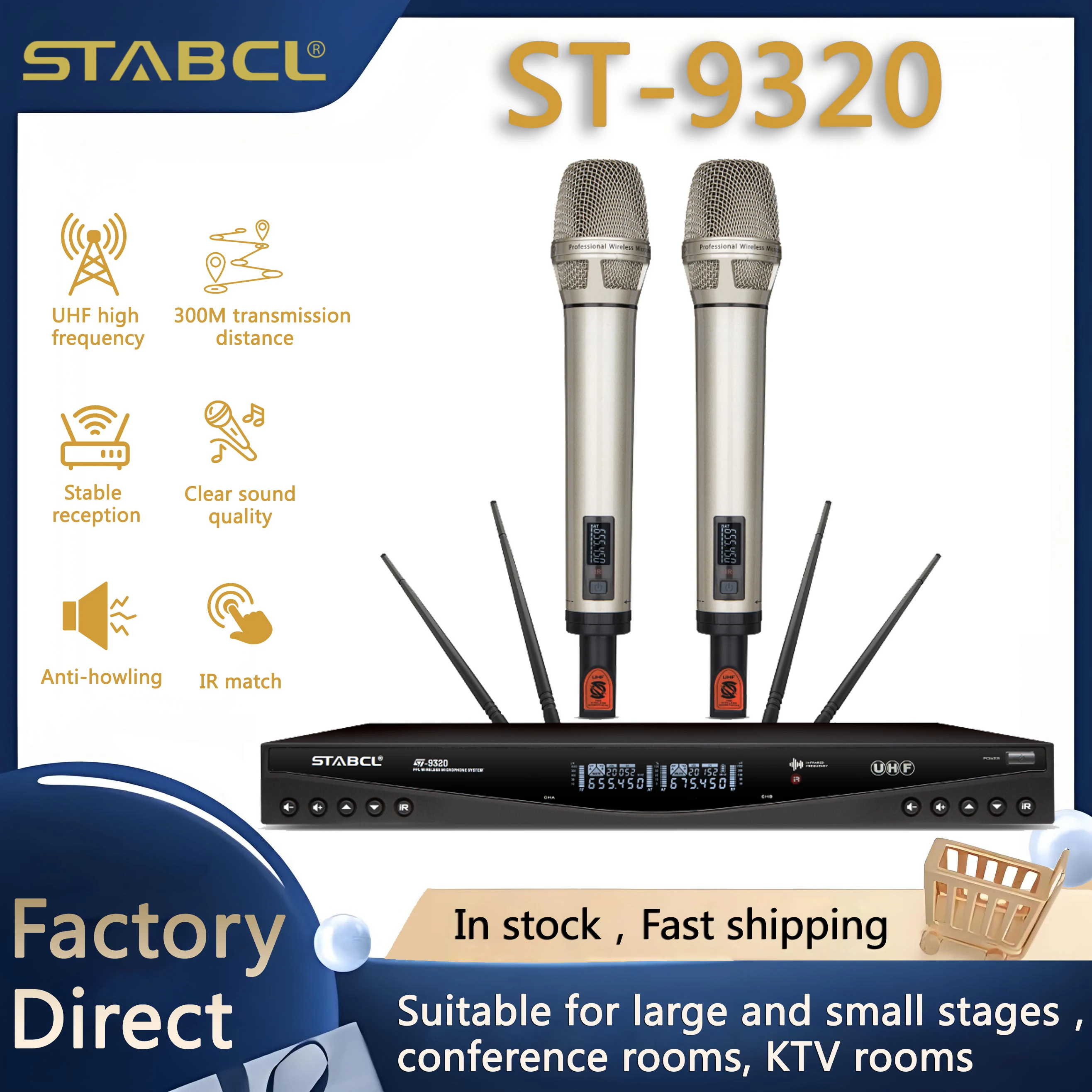 ST-9320 Wireless Microphone High Quality 2 Channels True Diversity Wireless Microphone stage performance Karaoke Microphone