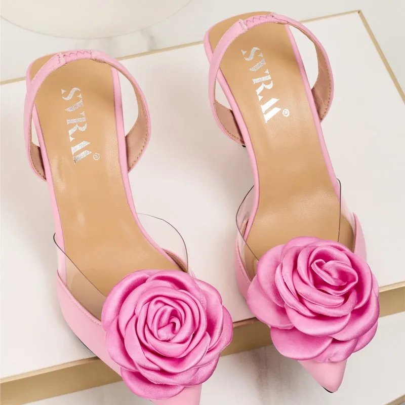 Sandalias de Tacón Alto y Punta Fina Primavera/Verano 2026 - Diseño de Flor Rosa, Sexy, Tricolor