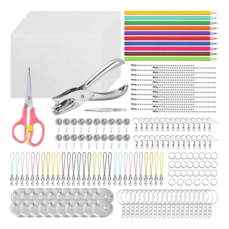 Top-Shrinking Plastic Sheets Kit Contains Shrinking Film Art Papers, Colored Pencils,Keychains For Craft & Art Supplies