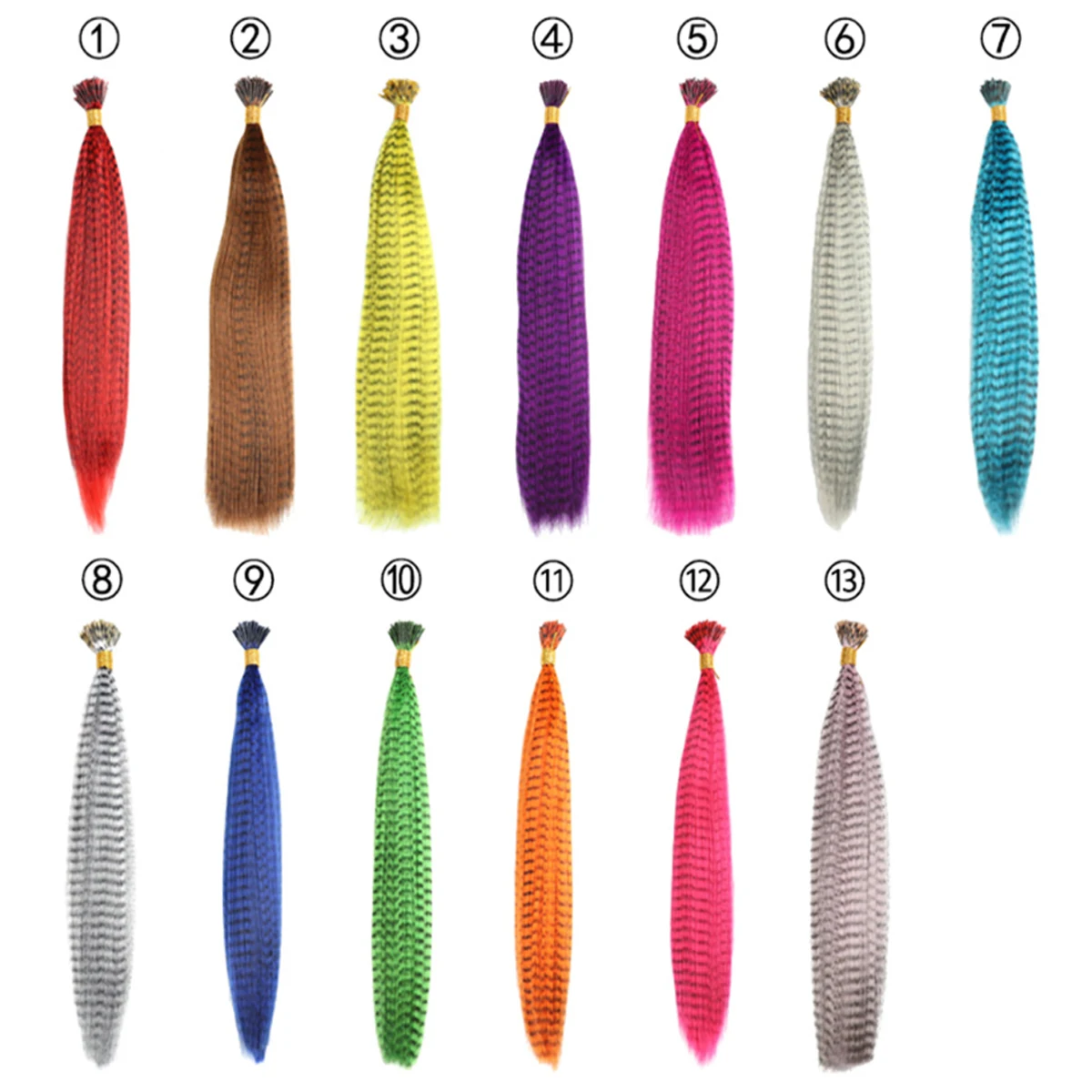 Synthetic Colored Feather Hair Extensions 16Inch 10 Pieces/Pack Blue Purple For Women Zebra Line Feather Hairpiece