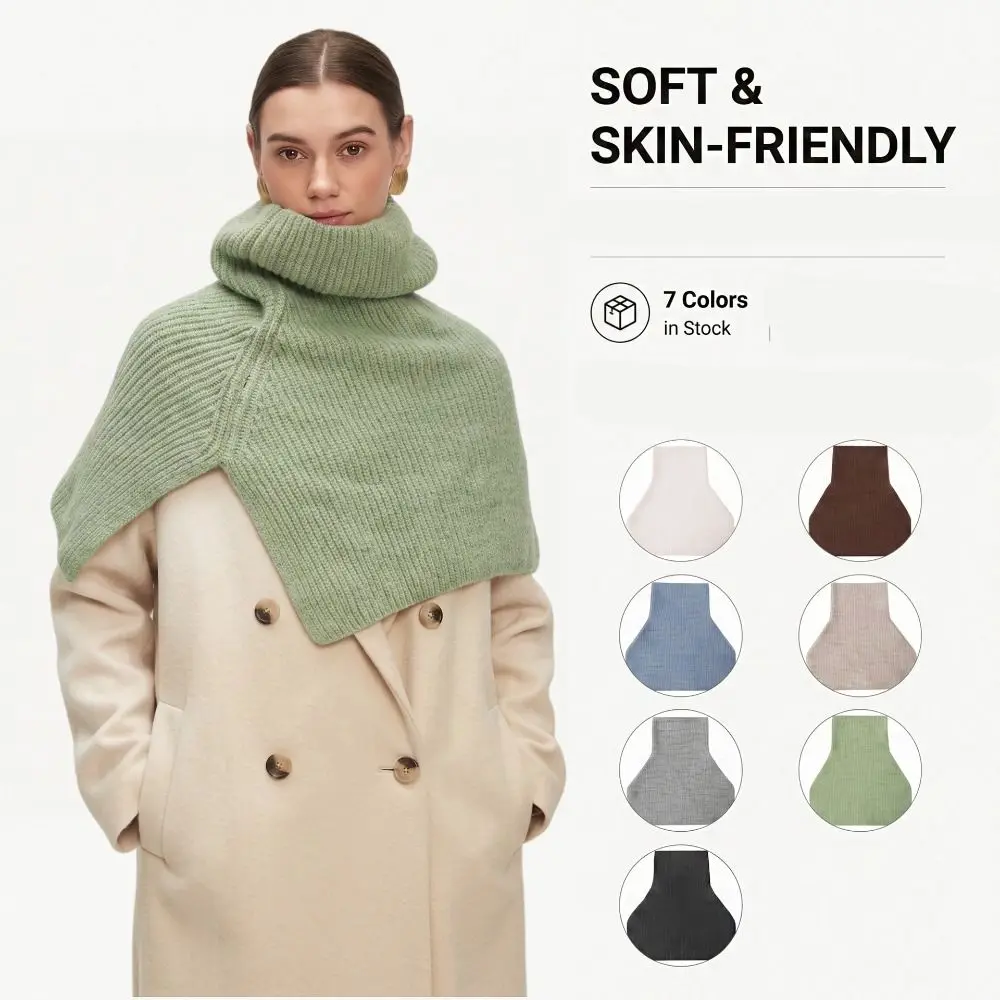 Simple Turtleneck Knitted Pullover Shawl Thicken Warm Women Cape Cloak High Neck High Neck Scarf Autumn