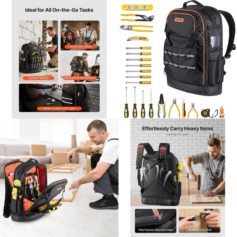 

Рюкзак для инструментов на 65 отделений, усиленный, с отделением для ноутбука и формованным дном, для электриков, ремонтников и техников систем ОВКВ